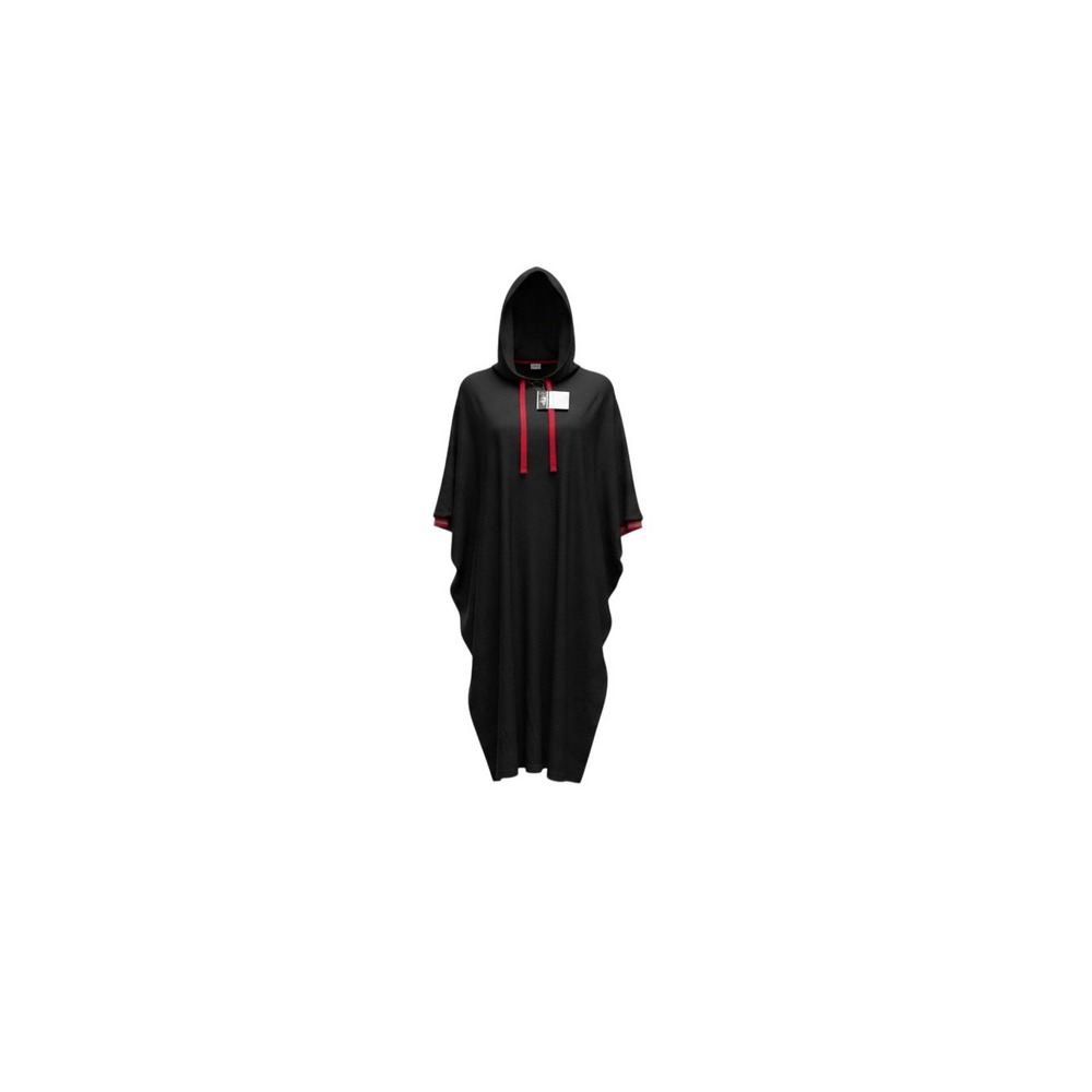 rue21 Hooded Poncho Mens Large Black Red Drawstring Short Sleeve Oversized